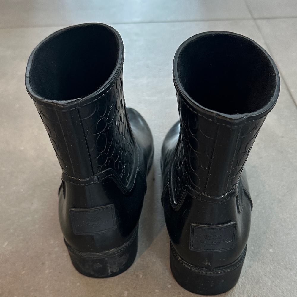 Coach Rubber Embossed Rain Black Boots - Picture 2 of 3